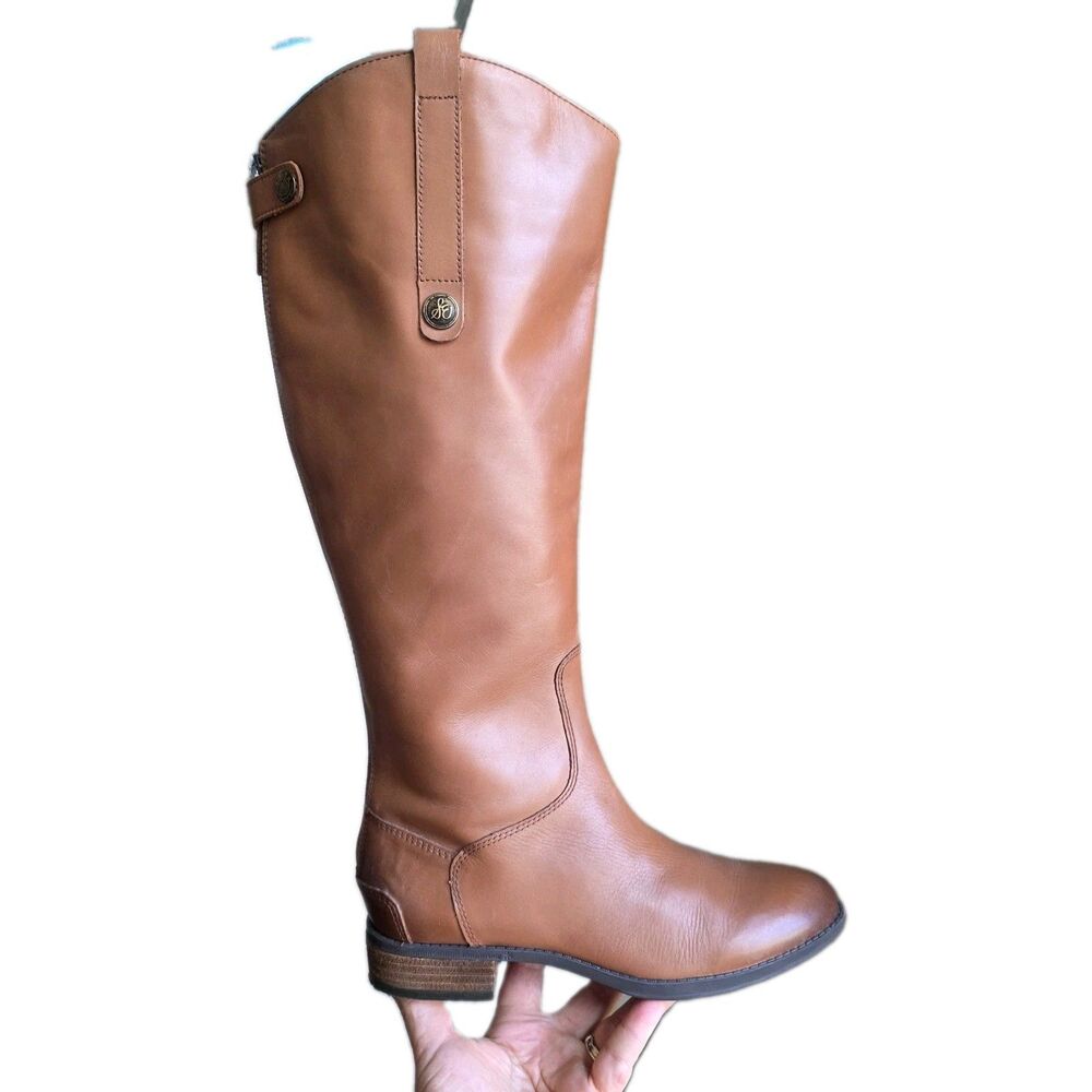 Sam Edelman Penny Brown Leather Zip Knee High Riding Boots Womens 6.5M Wide-calf